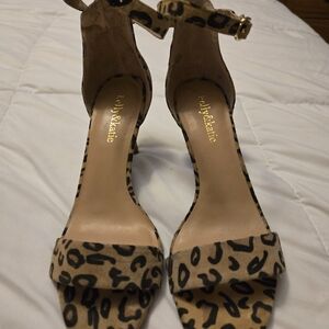 Kelly and Katie leopard print open toe heels.